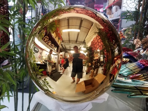 300mm diameter mirror polished stainless steel sphere, 22ct gold plated.