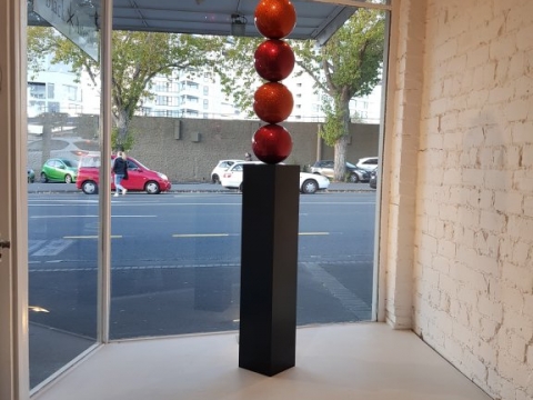 Bonsai Tree sculpture - Tall, designed by Leon van den Eijkel, NZ. 5 x 200mm diameter stainless steel spheres finished with a metallic shimmer coating.