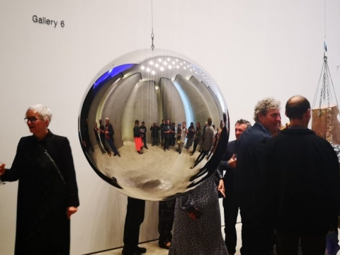 Mikala Dwyer left of sphere at opening ceremony  - Govett Brewster Art Gallery 